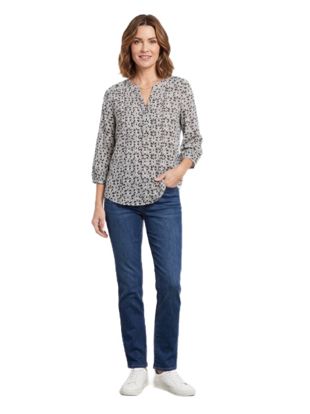 NWOT NYDJ Black & White Geometric Pintuck Blouse Size PXS